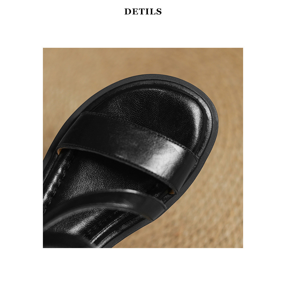 Sandal nữ quai ngang mũi hở đế bệt gót dày kiểu La Mã — nâu chi tiết 24