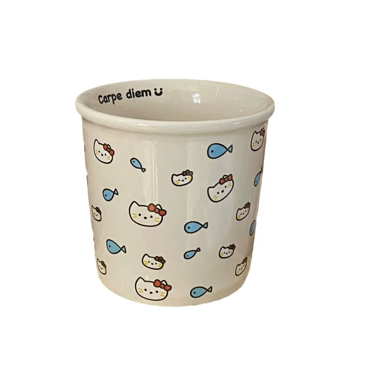 Ceramic Mug Ins Cat Eating Fish — 350 ml, Cute Gift Box Design