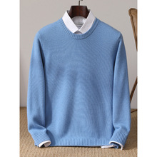 新款商务休闲羊毛衫男士圆领纯色加厚毛衣针织衫时尚减龄羊毛衫男