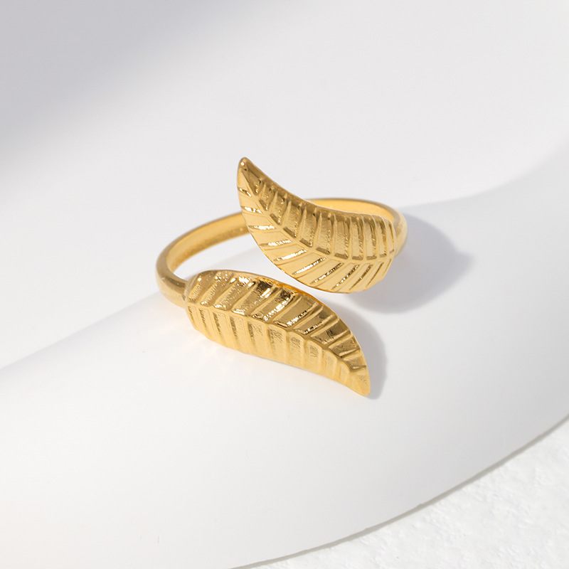 Retro Leaf Stainless Steel Plating Open Ring