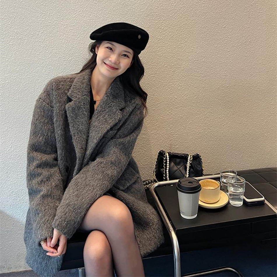 2025秋冬双面绒毛呢外套女感宽松小个子短款加厚西装呢子大衣