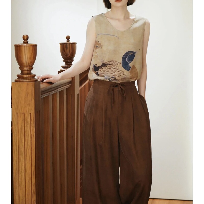 New Chinese Style Guofeng Liantang Milk Duck Printed Silk Vest Temperament High-grade Mulberry Silk Top New Chinese Style Guofeng Liantang Milk Duck Printed Silk Vest Temperament High-grade Mulberry Silk Top