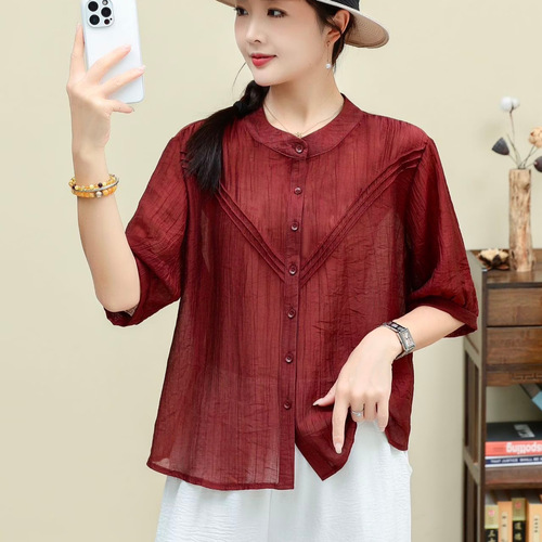 Product Name: 2025 New Plus Size Fresh and Light Breathable Stylish Button-Down Solid Color Slimming Cotton Linen Shirt