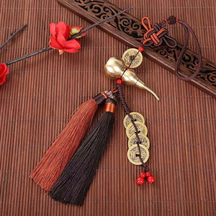 Ethnic style brass five emperors money heart sutra bell Chinese knot gourd pendant wholesale tassel Guanyin Buddha car pendant