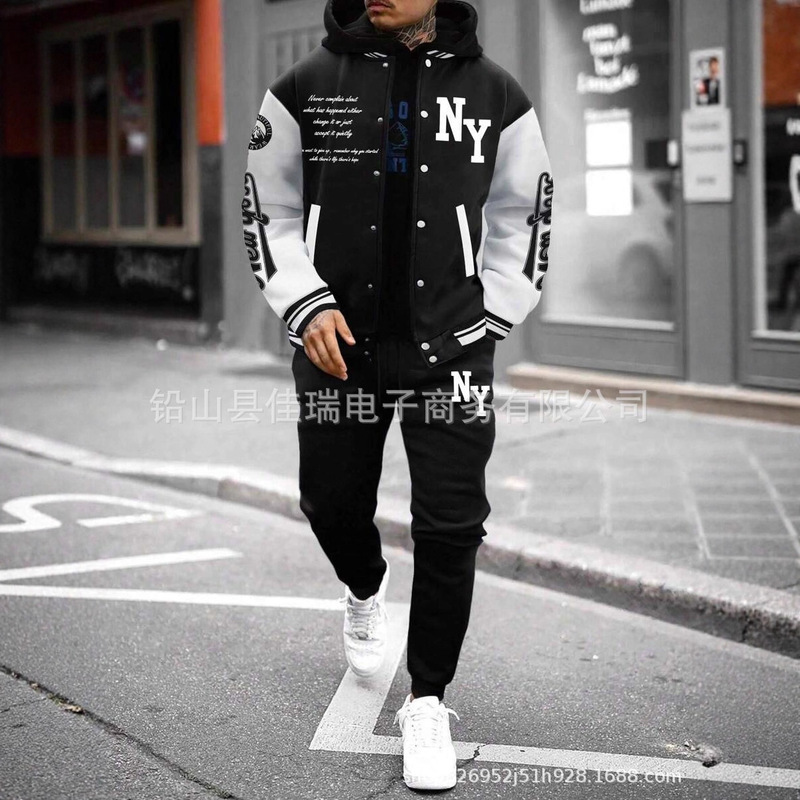 TEMU速卖通亚马逊街头潮流NY美式复古风棒球服夹克套装源头批发价|undefined