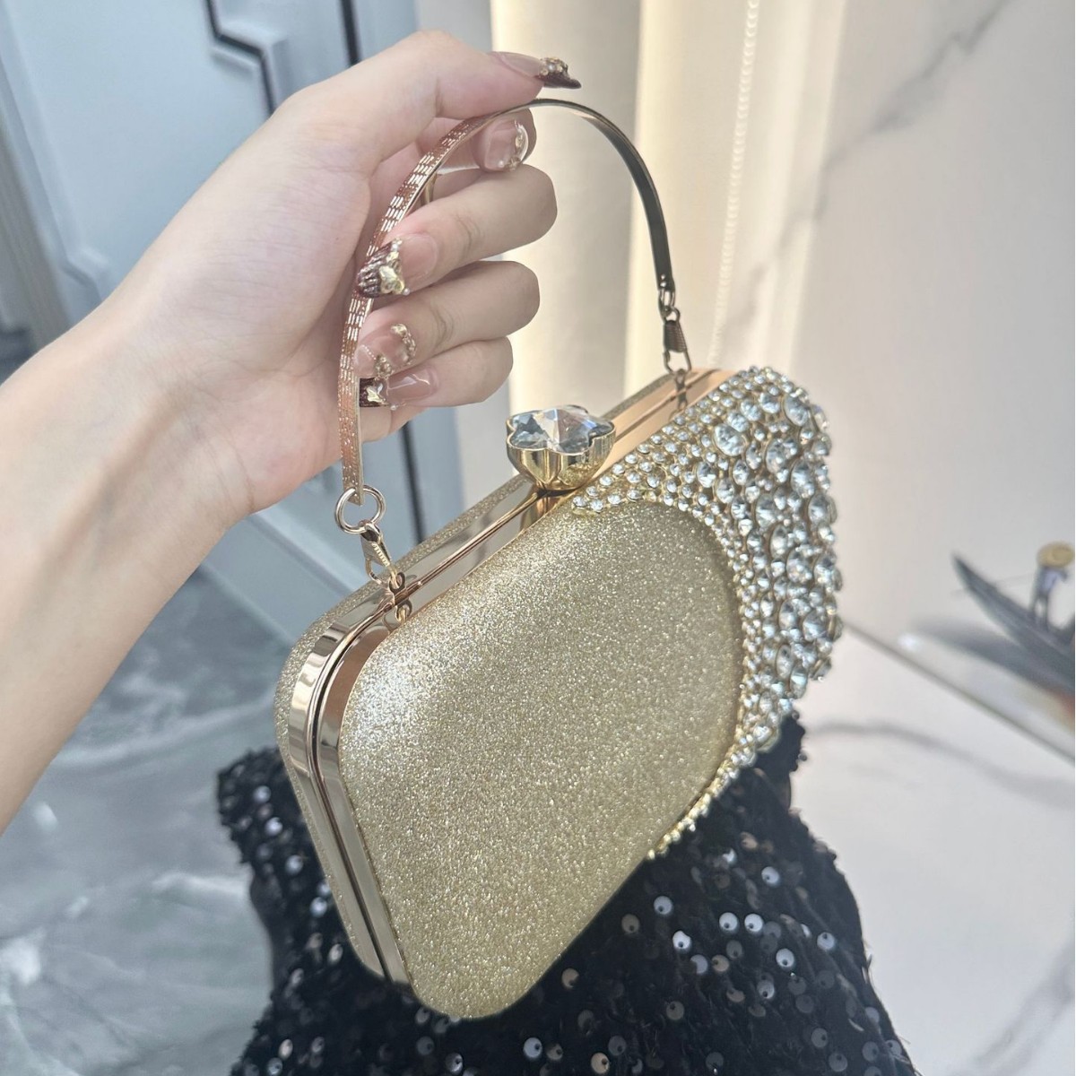 Pochette da sera da donna con strass borsa a tracolla elegante_voghion.com