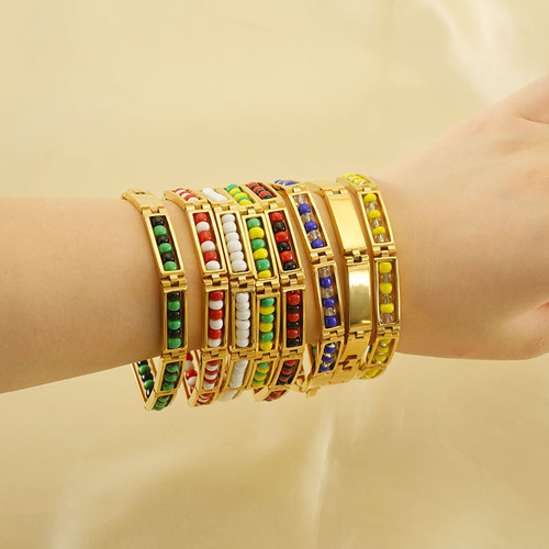 European and American Fashion 18K Stainless Steel Bead Bracelet for Women Cross-Border Gold Titanium Steel Versatile Women's Bracelet and Ring Accessories