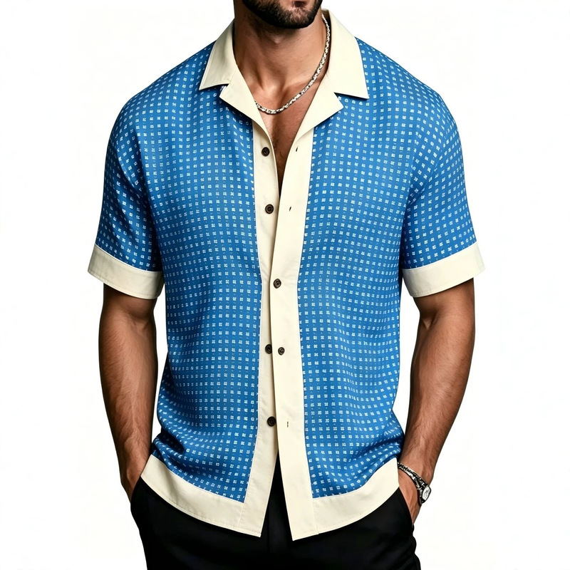 Men's geometric polka dot casual shirt, short-sleeved, formal style, suitable for daily wear and holidays Men's geometric polka dot casual shirt, short-sleeved, formal style, suitable for daily wear and holidays