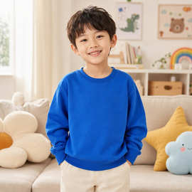 圆领儿童加绒卫衣中大童幼儿园春秋季纯色男童女童上衣印图烫画