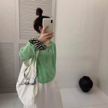 竹节麻纯色连帽抽绳女式套头针织衫 2025夏季韩版宽松防晒罩衣