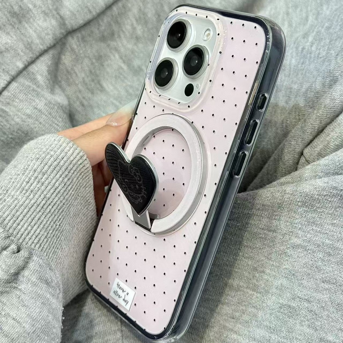 Base de maquillaje negro lunares KT soporte para Apple 16ProMax funda para teléfono móvil 15Pro atracción magnética 14/13 nuevo 15PM