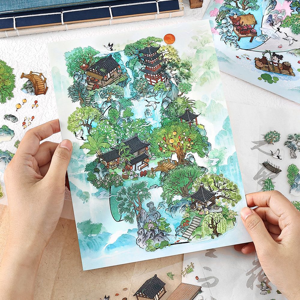 Moyaninfeelme pegatinas paisajísticas de tamaño super grande pegatinas decorativas tridimensionales DIY3D para estudiantes de escritura de montaña