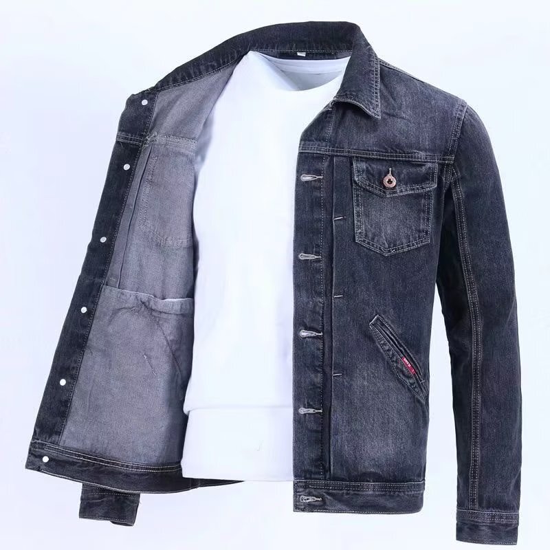 Autumn Retro Denim Jacket for Men, Trendy Brand Stylish Workwear Jacket, Korean Style Slim Fit Casual Outerwear Autumn Retro Denim Jacket for Men, Trendy Brand Stylish Workwear Jacket, Korean Style Slim Fit Casual Outerwear