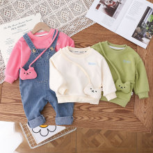 男女童牛仔背带裤新款婴幼儿连体裤洋气宝宝长袖卫衣牛仔两件套装