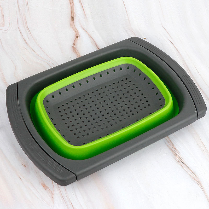 Fábrica al por mayor telescópico canasta de drenaje plegable casera canasta de lavado de verduras cuadrada canasta de filtro de plástico de cocina