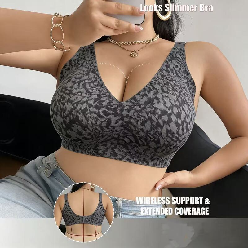 Cross-Border Plus-Size Fixed Cup 140kg Anti-Sagging Sexy Leopard Print Women's Underwear, Extra Large Cup Seamless Comfortable Push-Up Bra for Women