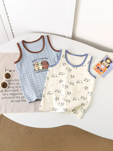 Children's pure cotton pajamas, unisex, for boys and girls, thin, sleeveless, track pants for inner wear, summer.