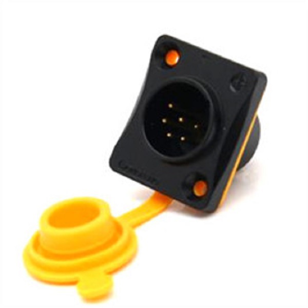 D型面板防水6芯卡侬公座金属外壳 带桔色防尘盖卡农公座