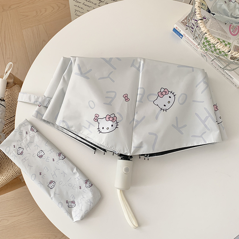 可爱卡通凯蒂猫自动雨伞女生黑胶防晒防紫外线折叠晴雨两用遮阳伞|undefined