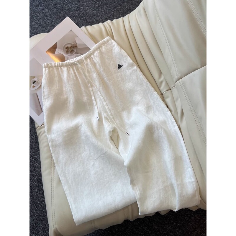 Nanyou High Version 2025 Early Spring New Clothing Linen Wide-Leg Pants Design Niche Western Style White Long Pants
