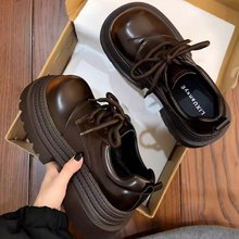 复古英伦风大头小皮鞋女2025春季新款厚底百搭系带乐福鞋增高单鞋