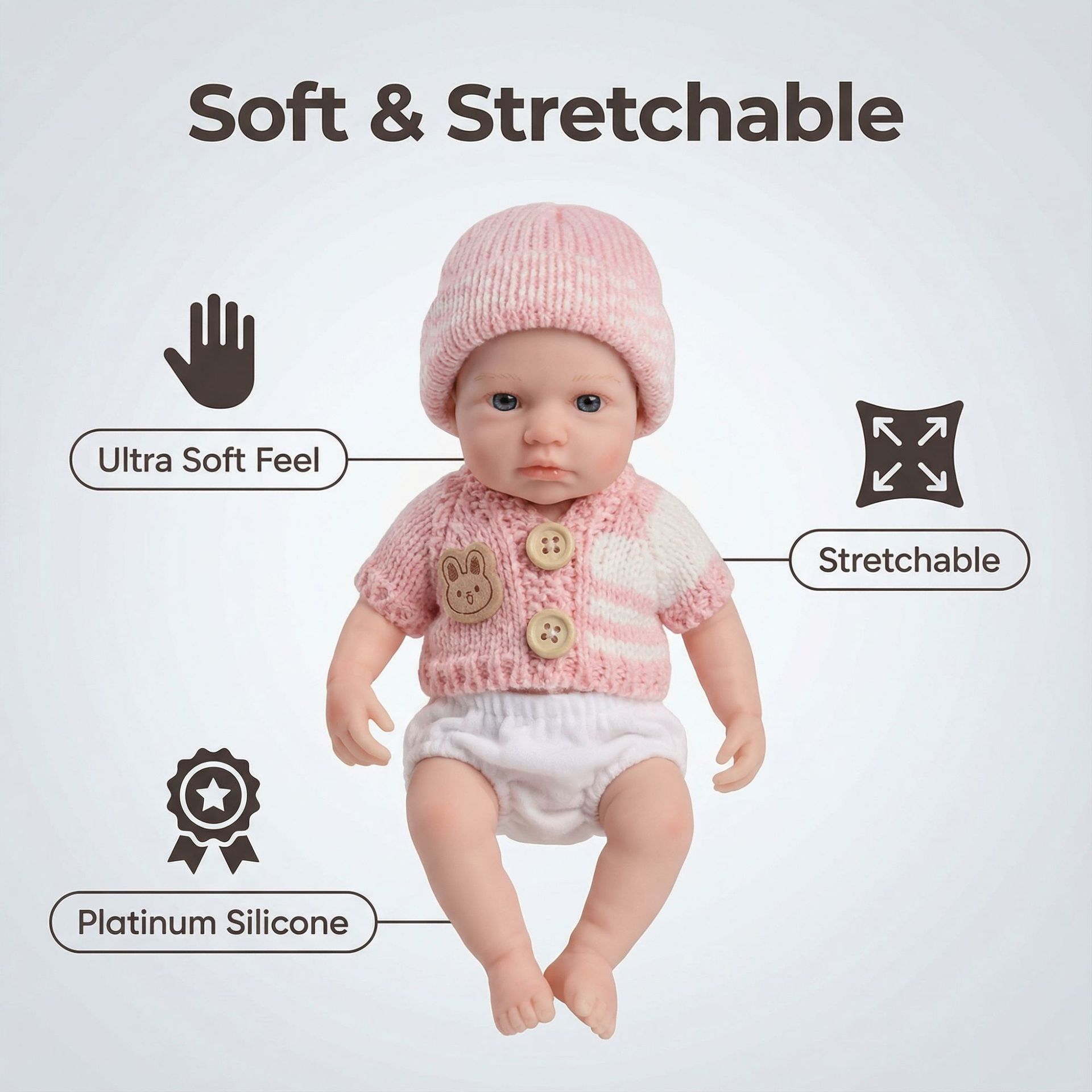 8 pulgadas de manga corta suéter de polvo de silicona sólida muñeca de simulación para niños muñeca de silicona sólida de Navidad