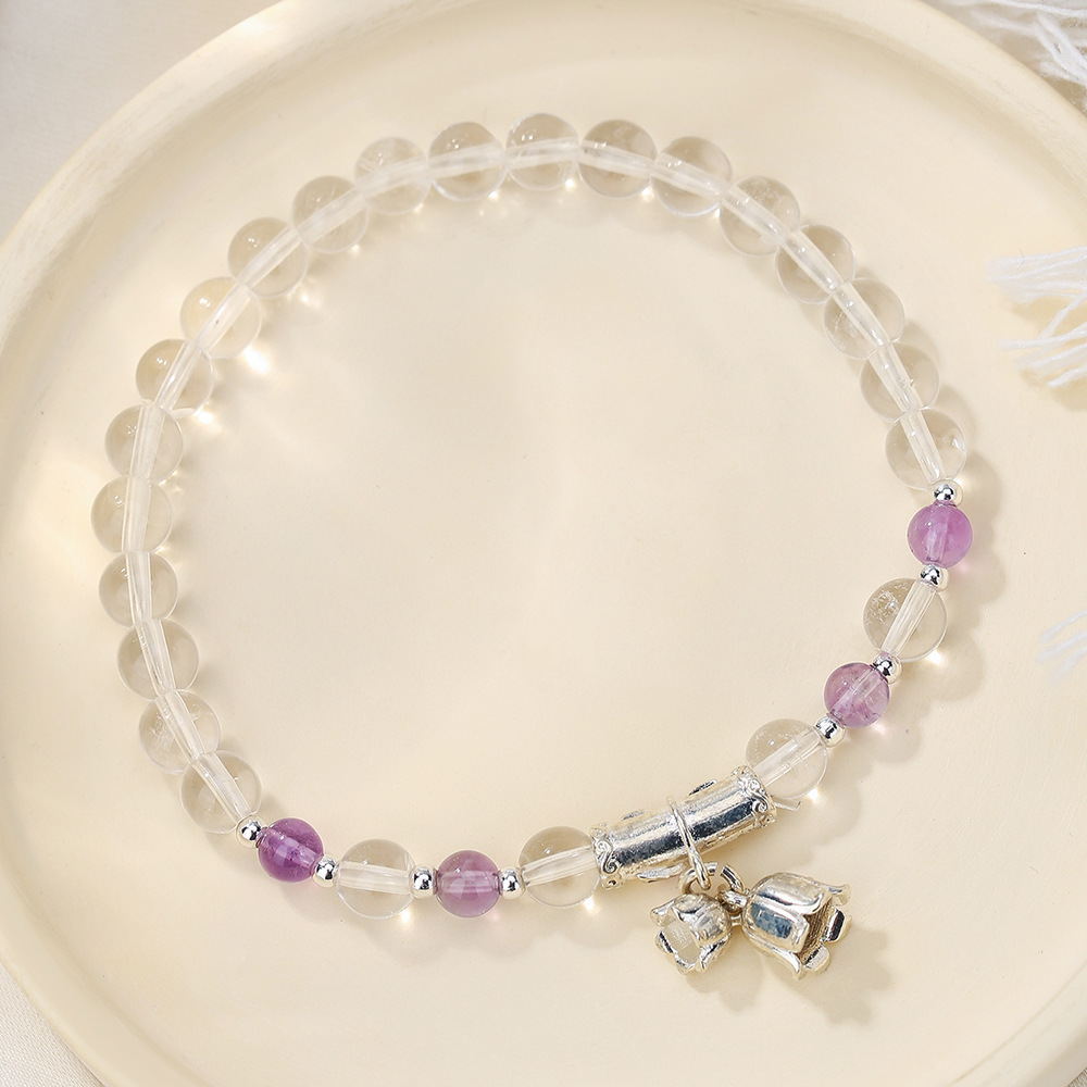 6 mm amatista cristal blanco plateado Suzuki floral 17,5 cm