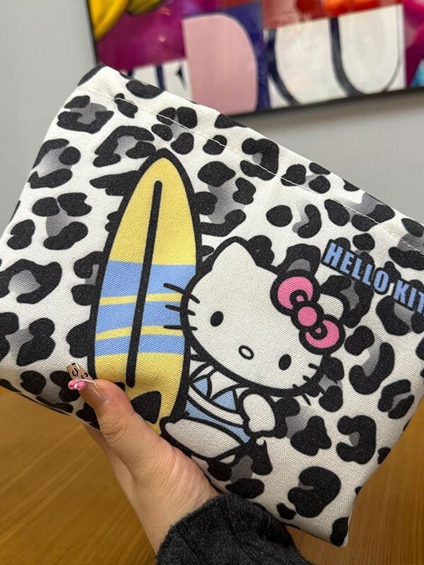 新品レオパードキティ猫ハンドバッグ大容量ポーチ携帯収納袋旅行イヤホンバッグ小銭入れ|undefined