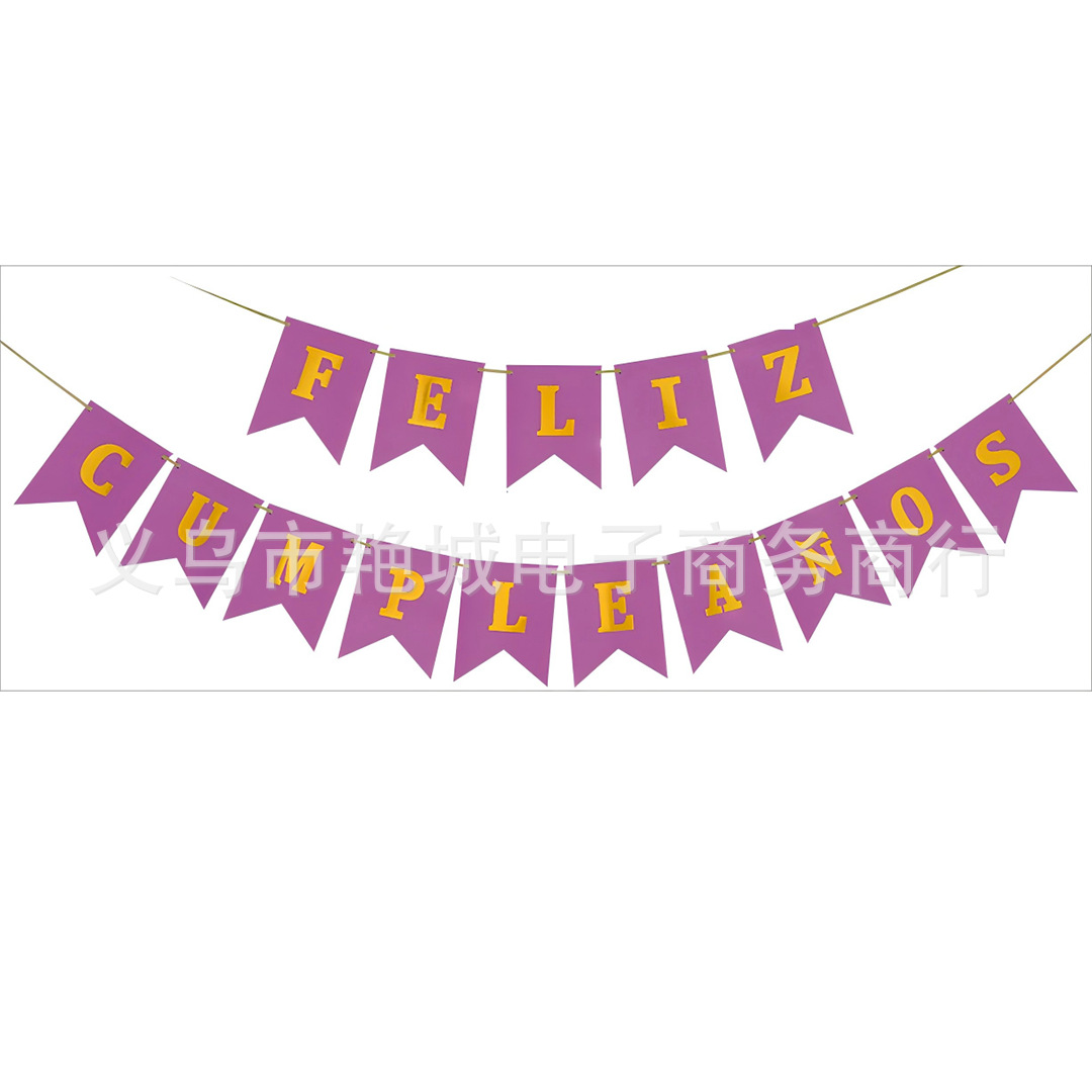 Fábrica al por mayor día tira banderas tarjetas blancas estampadas cola de pescado español Feliz cumpleaños tira banderas de fiesta de cumpleaños decoración banner