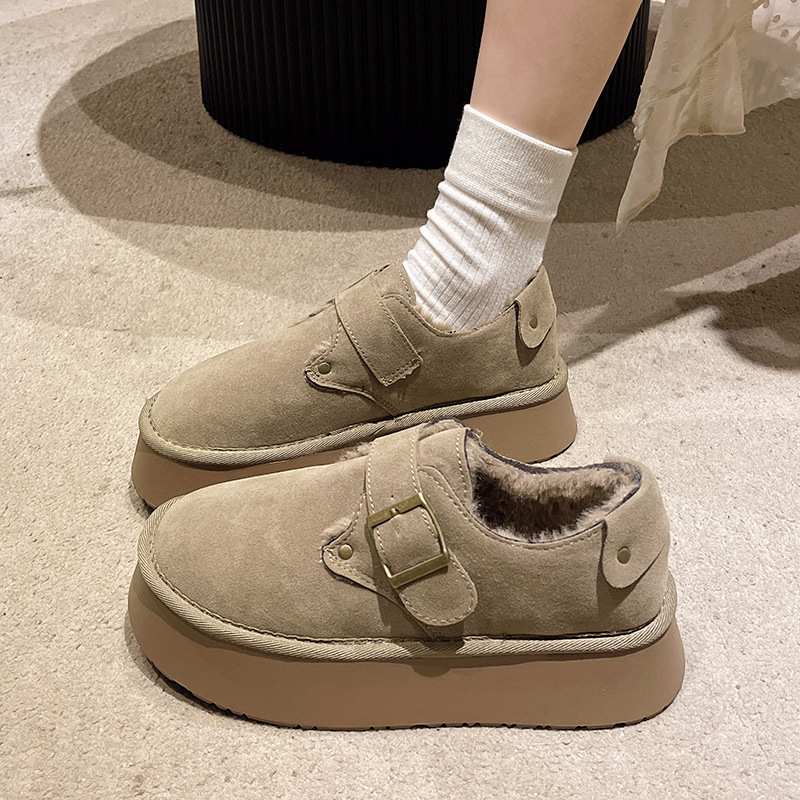厚底雪地靴女款冬季2024新款加绒加厚保暖棉鞋面包鞋复古勃肯棉鞋