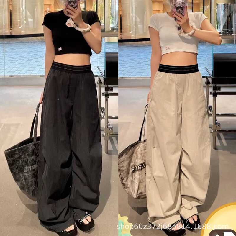 2025 Early Autumn New Niche Design American Retro Elastic Waist Loose Straight Slim Versatile Wide-Leg Pants for Women