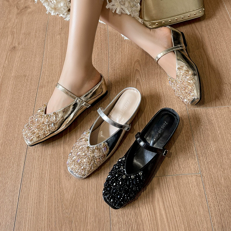 2025 лето новый французский темперамент стразы с булочкой сандалии