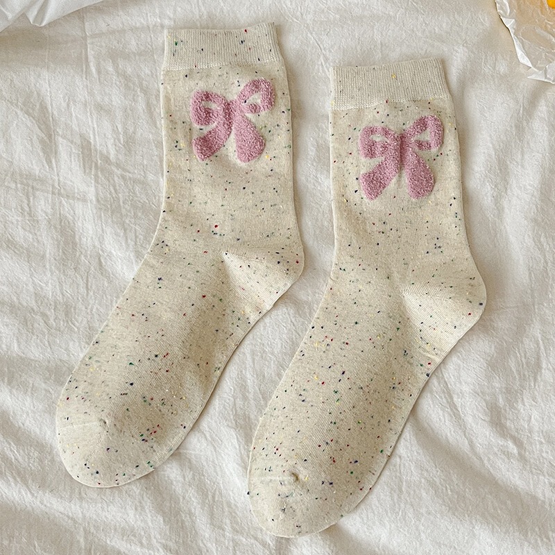 蝴蝶结袜子女堆堆袜秋冬季保暖点子纱可爱卡通甜美中筒袜诸暨袜业|undefined
