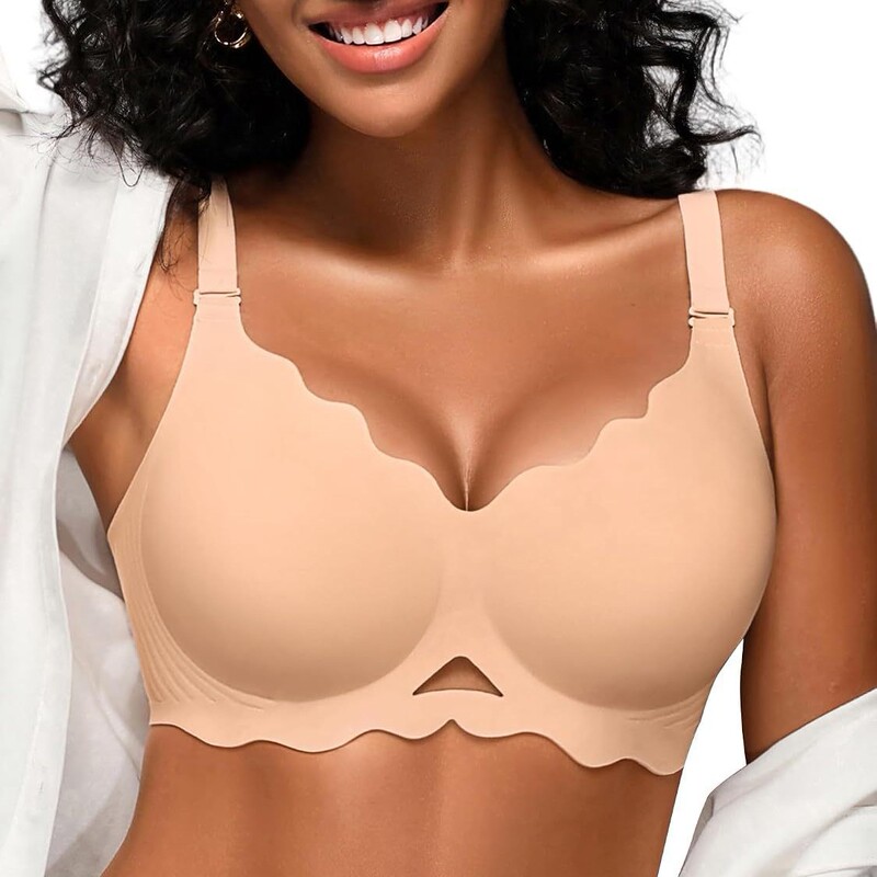High-quality Amazon seamless invisible bra for women, featuring a push-up design, jelly-like padding to prevent sagging, a wavy edge, thin cups, and a beautiful back design