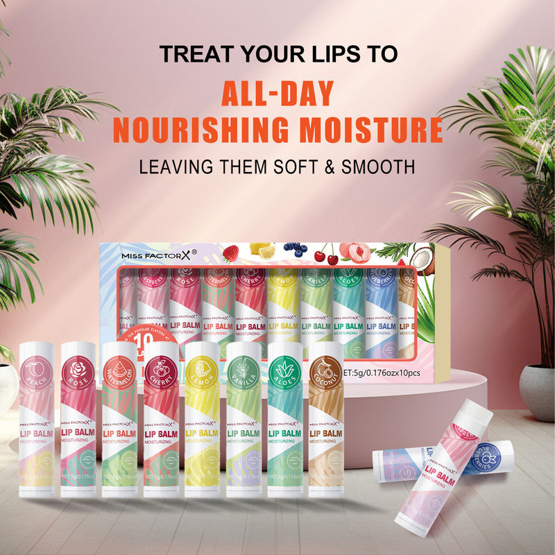 Cross-Border Exclusive 10Pcs Lip Balm Set, Hydrating, Moisturizing, Glossy, Daily Care