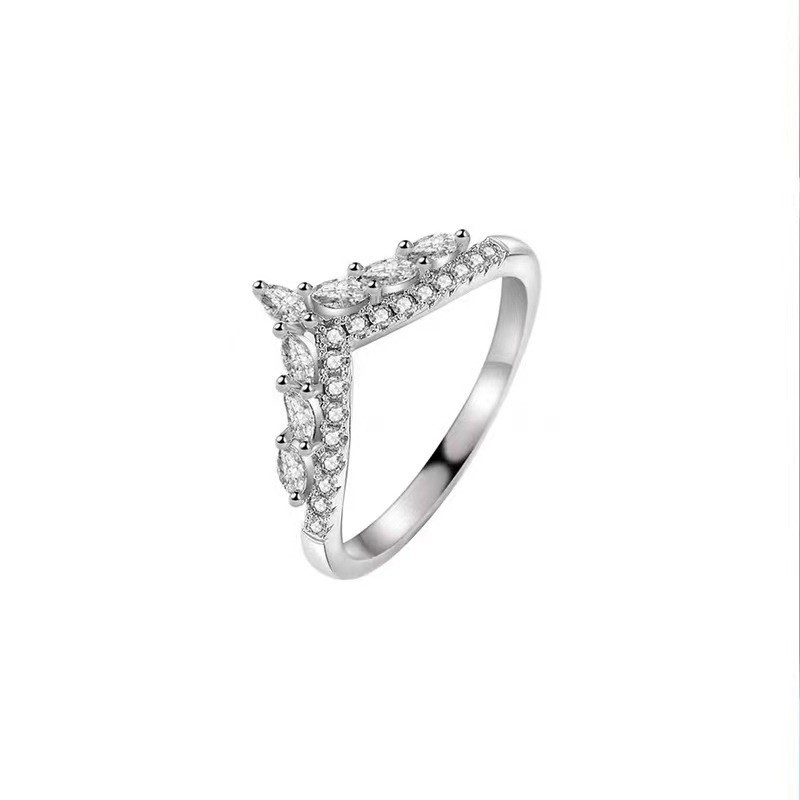 18K platino anillo de diamantes S925 plata caballo en forma de ojo fila anillo apilado clásico en forma de V anillo de diamantes de las mujeres ventas directas de la fábrica