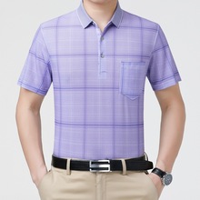 大牌显年轻爸爸真口袋t恤潮短袖薄款上衣男士休闲免烫格子polo衫