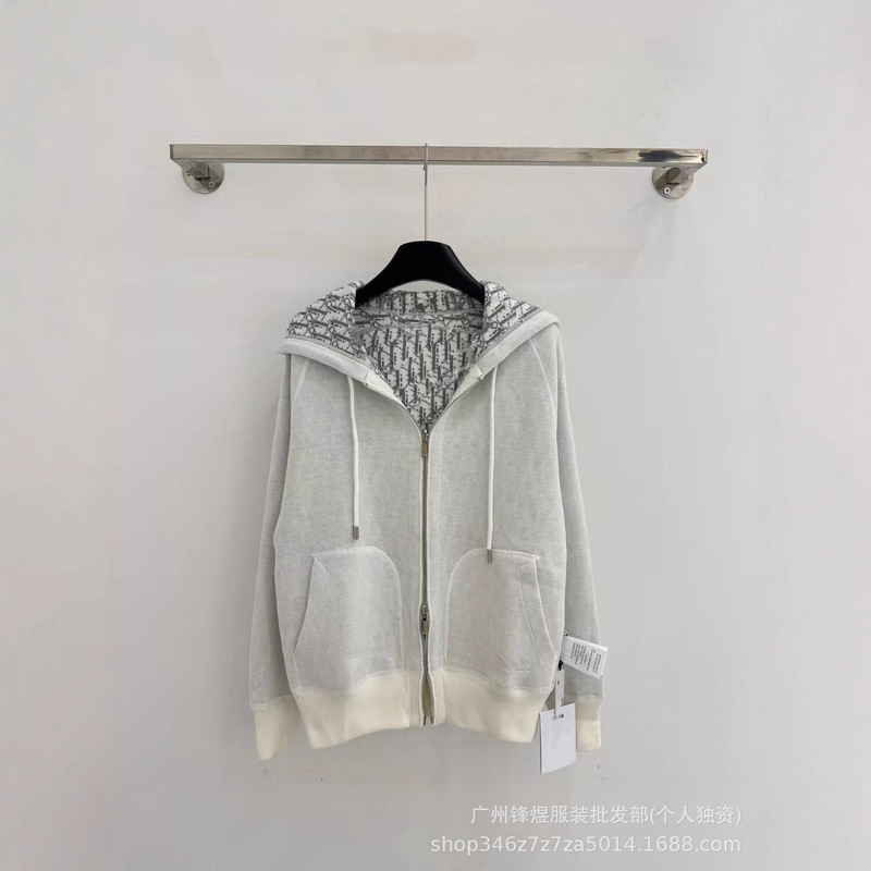 Wholesale In-Stock Nanyou High-Quality Early Autumn New Knit Zip Hoodie Reversible Loose Women's Jacquard Letter Wholesale In-Stock Nanyou High-Quality Early Autumn New Knit Zip Hoodie Reversible Loose Women's Jacquard Letter