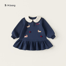 宥宝童装女童连衣裙学院风娃娃领小童裙子春季新品卡通儿童卫裙