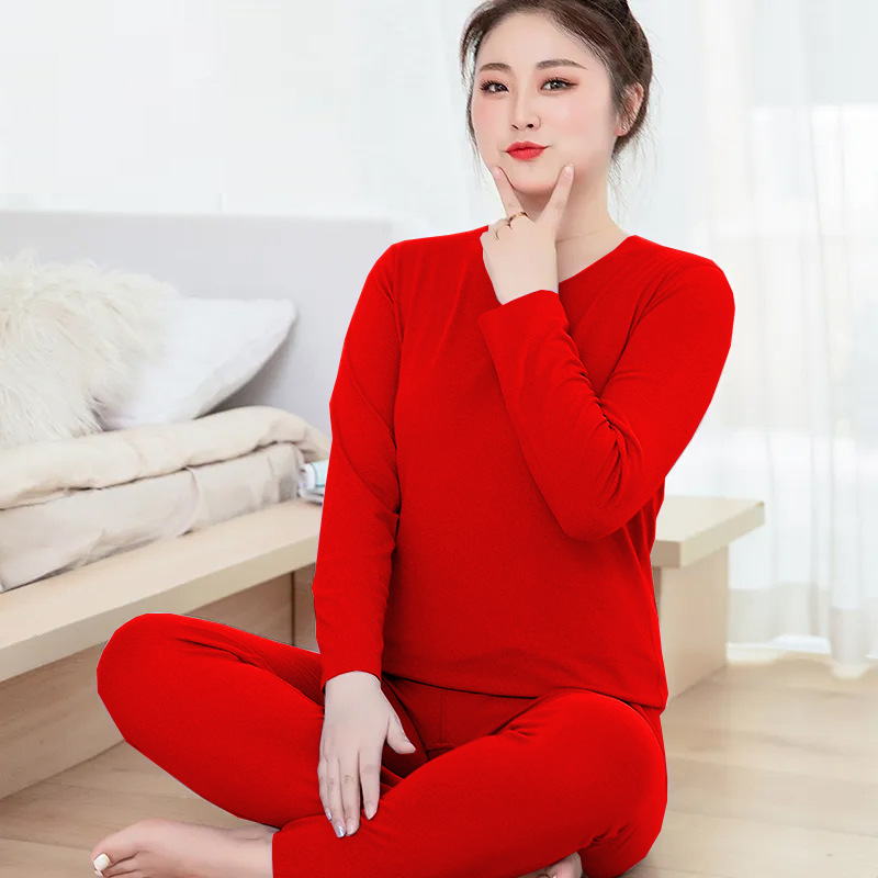 2025 invierno sin marcas de terciopelo calentamiento ropa interior pijamas para mujeres para aumentar el peso calentamiento base de cuello redondo conjunto de ropa para el hogar
