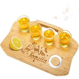 跨境竹制酒杯托盘酒吧鸡尾酒调酒收纳底座带盐边带把手竹制托盘