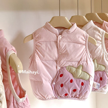 档口童装婴童品牌麦哈依2025轻薄羽绒马甲粉色纽扣草莓39205