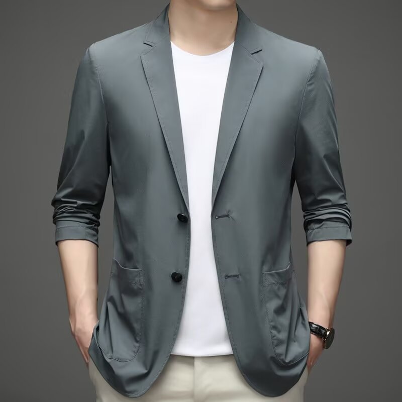 남성 정장 여름 작은 정장 자외선 차단 의류 가볍고 통기성이 뛰어난 캐주얼 비즈니스 재킷 남성 느슨한 겉옷 가을