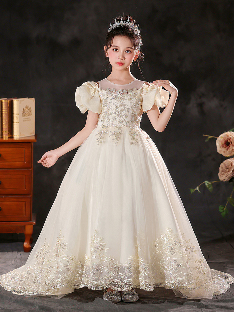 Boda de flores de niña pequeña ceremonia de cumpleaños anfitrión vestido de rendimiento infantil vestido de princesa de cola de alta gama