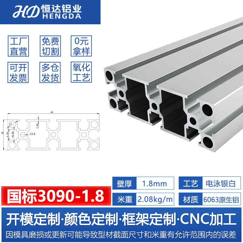 Perfil de aluminio estándar europeo 3030 Perfil de aluminio industrial 2020 soporte de línea de montaje marco de equipos mecánicos Perfil de aluminio 4040