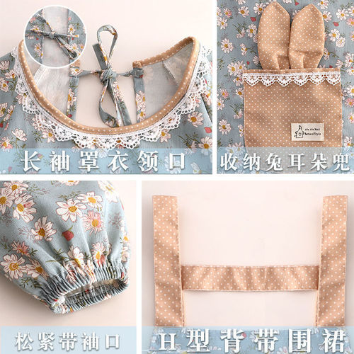 Canvas anti-dust work apron with belt, home kitchen cooking dish oil-resistant long-sleeved apron wholesale