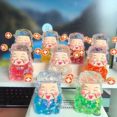 創意流砂爆閃財神爺入油流砂瓶アクリルテーブル置物浮遊大サイズ財神対触