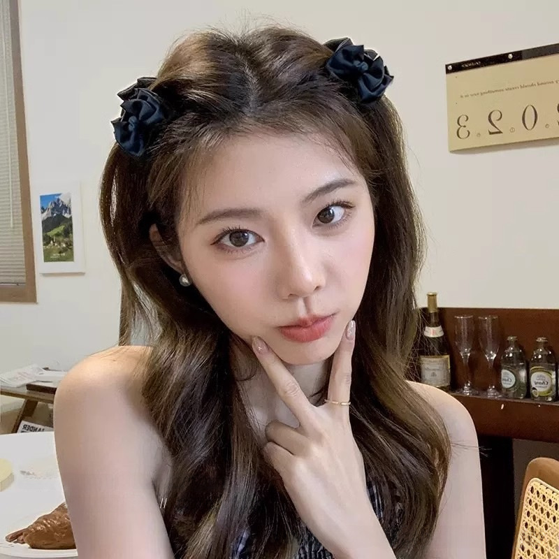 Schattige satijnen strik haaraccessoires grijpclip kleine prinsessenhoofd haaienclip franje voorkant haarspeld hoofddeksel voor vrouwen_voghion.com