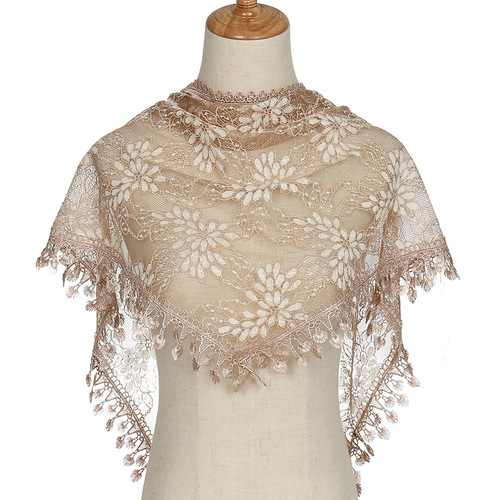 Hot selling lace monochrome Korean triangle scarf Fashion hollow women's solid color grape flower triangle scarf SJJ19