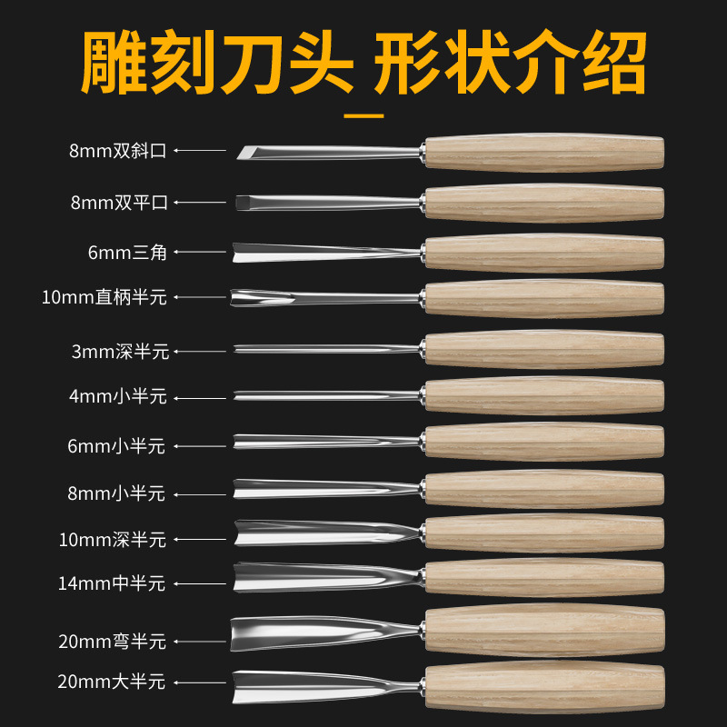 镜面12件套雕花凿铬钒钢整体硬度木工工具亚马逊刀口锋利E18
